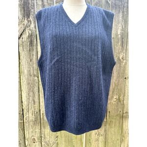 Navy blue Eddie Bauer 100% wool v neck sweater vest men's large